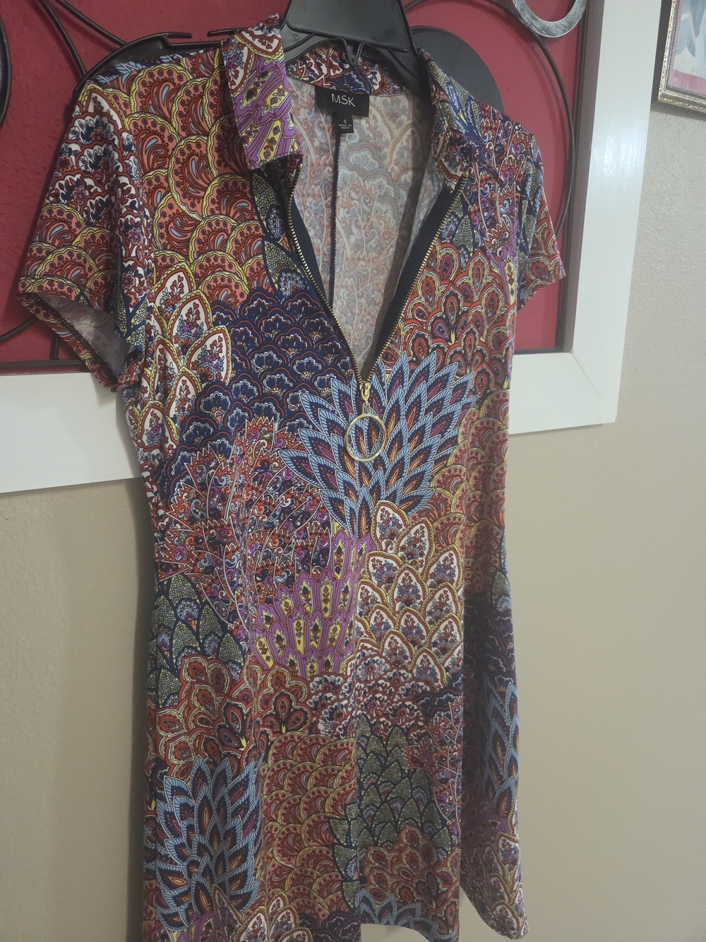 MSK Women's Multicolor Printed V-Neck Short Sleeve Dress